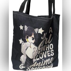 Just A Girl Who Loves Anime & Sketching Black Tote  Sketchbook Shoulder Bag 15"